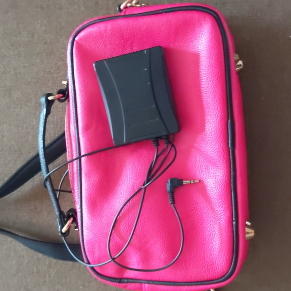 Gently used pink Betsey Johnson Radio Here Comes Treble Crossbody Purse - Picture 4 of 5